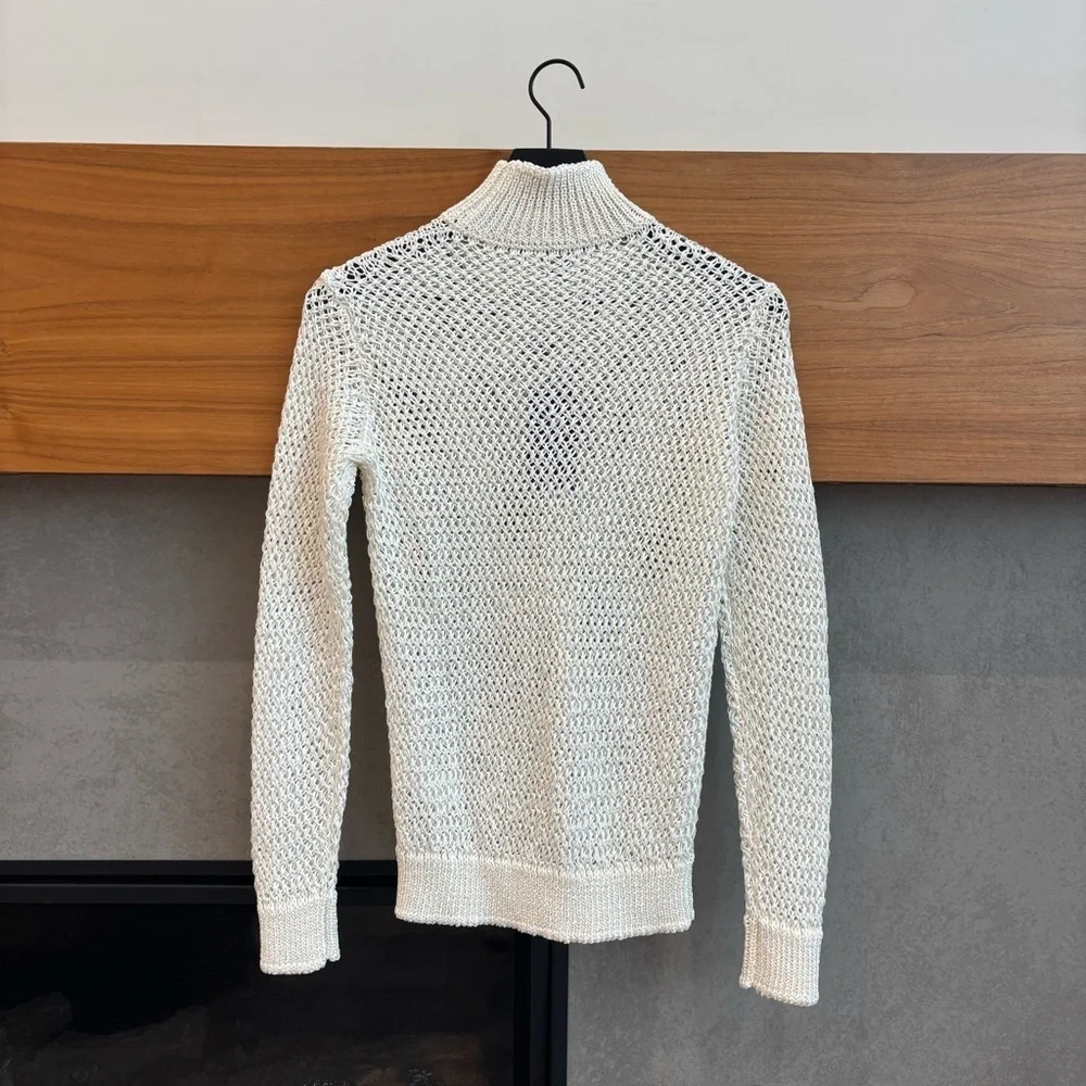 NWT Ralph Lauren Purple Label Women's Turtleneck Open Knit White Sweater, Size S